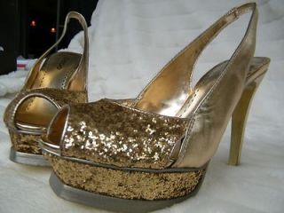 BEBE SHOES sandals heel platform ZAHARA gold glitter 6 7 8