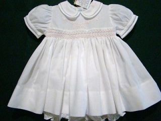 FELTMAN BROTHERS SMOCKED PINK/WHITE 2PC DRESS W/EMBROIDERY & FAGOTING 