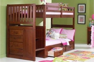 Twin/Twin or Twin/Full Staircase Bunk Bed   Merlot Bunkbed   FREE 