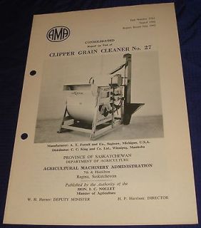 BR831 Vtg 1962 Clipper Grain Cleaner NO 27 Consolidated Test Report