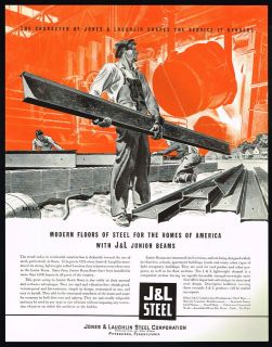 1935 J&L Steel Jones Laughlin I Beam Home Floors Vintage Helck Art Ad