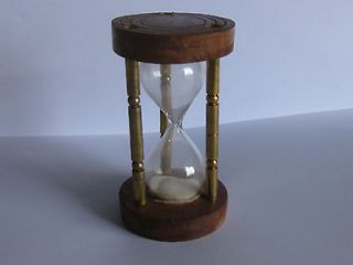 Classic Nautical Hour Glass Sand Timer Brass and Wood With Columns 