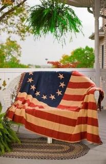   GLORY WOVEN THROW   PRIMITIVE AMERICAN FLAG PATRIOTIC QUILT BLANKET