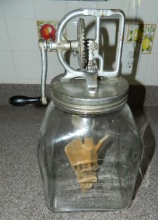 Collectable Vintage Glass Jar DAZEY Model 80 BUTTER CHURN with part 