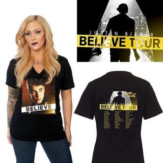 NEW JUSTIN BIEBER BELIEVE TOUR 2012 TWO SIDE BLACK TEE SHIRT S 2XL 