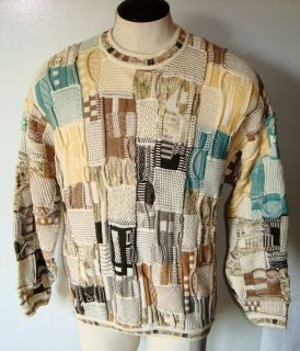Vtg ~ TUNDRA *textured* Bill Cosby cotton sweater ~ mens L ~ WILD