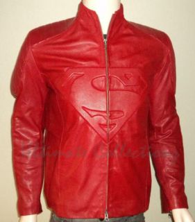 Superman Smallville Red Faux Leather Jacket with Embossed Emblem 