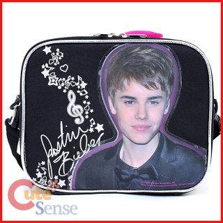 Justin Bieber School Lunch Bag Sncak Bag Lunch Pail  Black Silber Big 