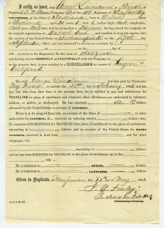 1863 US Civil War Surgeons Discharge Paper for 101st Indiana 