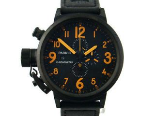 PARNIS 50mm Big Face Pvd Full chronograph Orange Number watch Black 