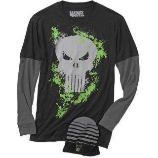 Marvel Comics The Punisher Mock Layer T Shirt & Beanie M New NWT