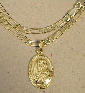   Figaro Necklace Chain & Mother Mary Charm Set Yellow Gold Plated