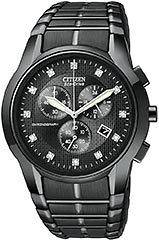 New Citizen Eco Drive Diamond Black Chronograph Watch AT2055 52G