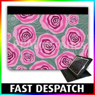   & Purple Swirl Rose Flower Wallpaper Leather Case For New iPad 3 & 2