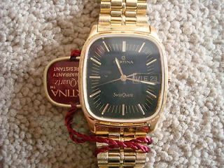   Vintage Mens Watch Gold Swiss *Spanish* Day Date (black face) RARE