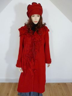 Fabulous Zuza Bart lagenlook red felted wool A  line coat size L RRP 
