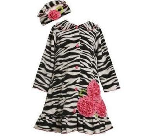 Bonnie Jean Girls Zebra Print Bonaz Flower Fleece Fall / Winter Coat 