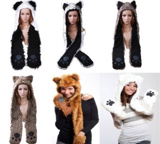 Wolf/Panda/Fox​/Bear/Leopard Animal Hood Hoodie Hat Faux Fur 3 IN 1 