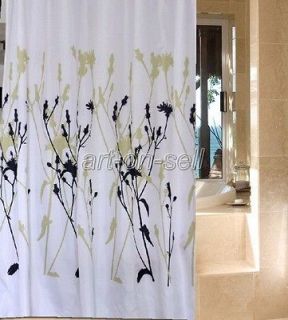   METRO PRINT 100% COTTON FABRIC SHOWER CURTAIN BLACK OFF WHITE FLORAL