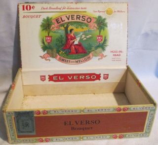Vintage El Verso Bouquet Brand DWG Cigar Box, 10 Cents