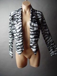   Zebra Print Sequined Shawl Collar Evening Cropped Jacket Blazer L