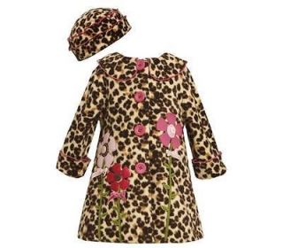 NWT Girls Tan Pink Leopard Coat Hat Outerwear BONNIE JEAN Sz 24 Mos.