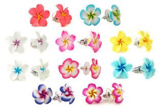   10pc Med. Size Hawaiian Jewelry Fimo Plumeria Flower Earring Set