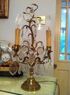 EXQUISITE FRENCH VINTAGE GIRONDOLE THREE LIGHT GILT BRASS AND CRYSTAL 
