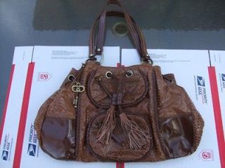 Bobbi by Sharif Python Print Tote with Patent Leather Trim / BROWN