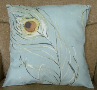 New 18 Duck Egg Blue, Shabby Chic Style Peacock Feather Print 