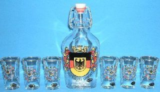 German Eagle Crest Liquor Decanter with 6 Germany Liquor Shot Glasses