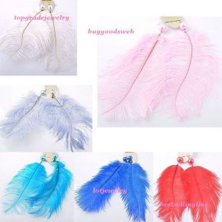 Wholesale 12pairs dangle ostrich boa feather party earrings FE034