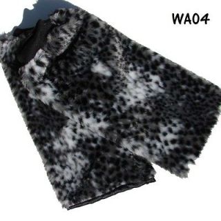   Fuzzy Faux Fur Dance Leg Warmers Muffs Boot Covers Black/wt WA204 New