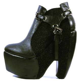 Bootie Shoes 106 Black Lace Up Oxford Platform High Heels Handmade 