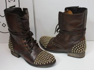 Steve Madden Tarnney lace up bootie Brown / Gold boots NEW