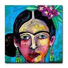 Frida Kahlo Tile   Mexican Folk Art Ceramic Coaster   Parrots Flowers 