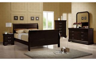 7Pc Traditional Cappuccino Louis Philippe King Sleigh Bed Bedroom Set 