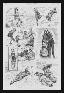 Long Branch, New Jersey, Sketches of People on Beach, Antique 