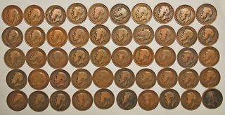 50 Coin lot GEORGIVS V DEI GRA BRITT OMN REX FID DEF IND IMP One Penny 