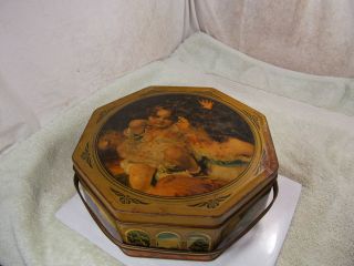 Vintage octagon shaped Sunshine Biscuits tin Two Young Girls.