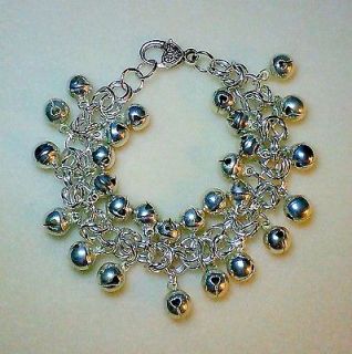   Silver Byzantine Weave Xmas Jingle Bell Charm Bracelet Holiday Santa