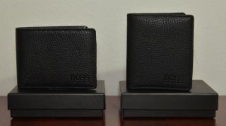 Hugo Boss Wallet Genuine Textured Leather Black New in Box 2 Choices 