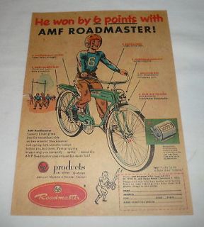 1953 AMF Roadmaster bicycle ad page ~ football boy