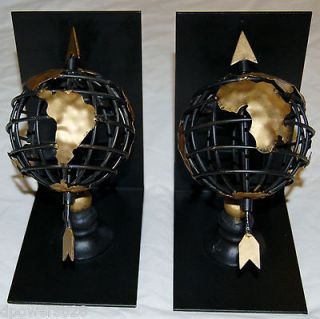   Pr of World Globe / Armillary Sphere Bookends Black & Gold NICE
