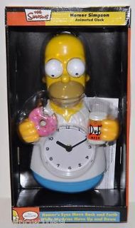 HOMER SIMPSON ANIMATED WALL CLOCK W/DONUT & DUFF BEER gift licensed 