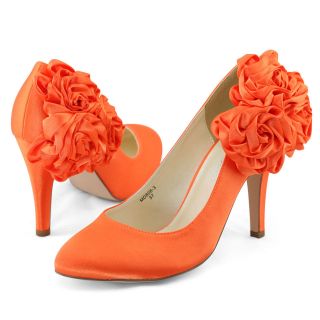 New womens wedding ORANGE satin flower stiletto heels pumps shoes size 