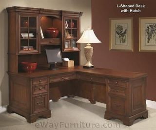  Shaped Computer Desk with Return and Hutch Home Office Furniture