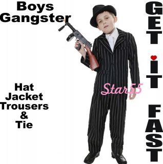Boys 20s 30s Gangster Bugsy Capone Mobster Zoot Suit + Hat Small 4 6 