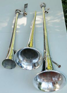 QTY3 VINTAGE Chrome Buell Trombone Air Horns made in Chicago