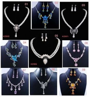   Imitated Pearl Butterfly Flower Dangle Necklace Jewelry Set Ear